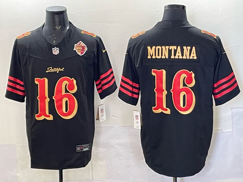 Men 2025 San Francisco 49ers #16  Montana black 5th generation Nike Limited NFL Jersey style  0016